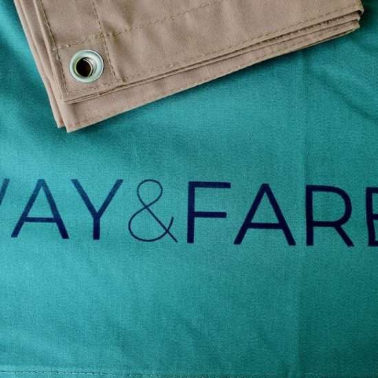 WAY&FARER Logo on Green Canvas Camping Tarp