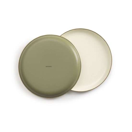 Two-tone Olive Enamel Dinner Plates Back and Front